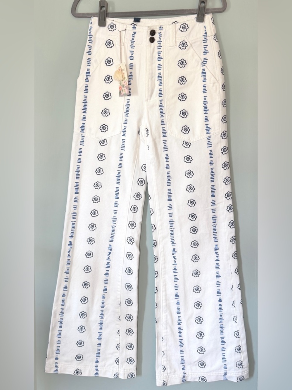 Johnny Was‎ Wide Leg Floral Embroidered Denim Trouser Pants White Blue NWT 25/2 - Picture 6 of 16